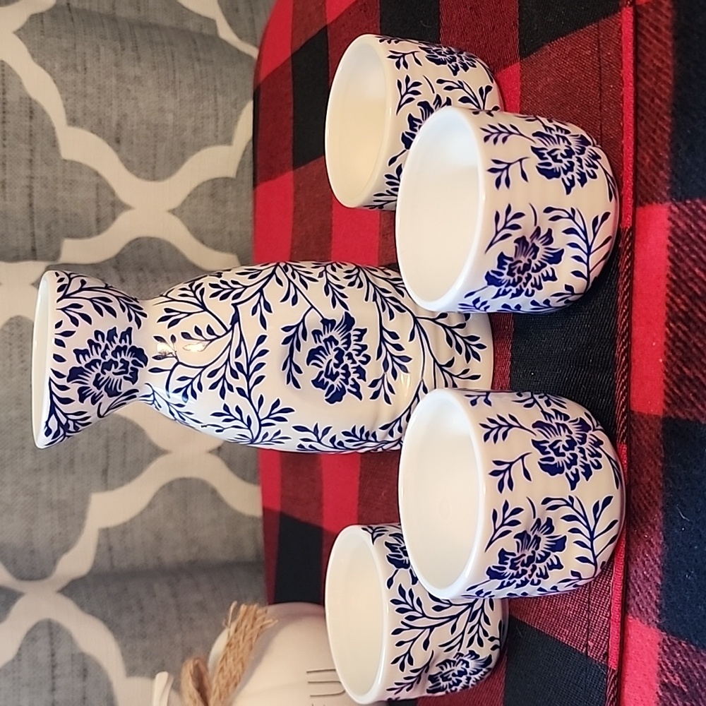 Floral Blue and White Sake Set